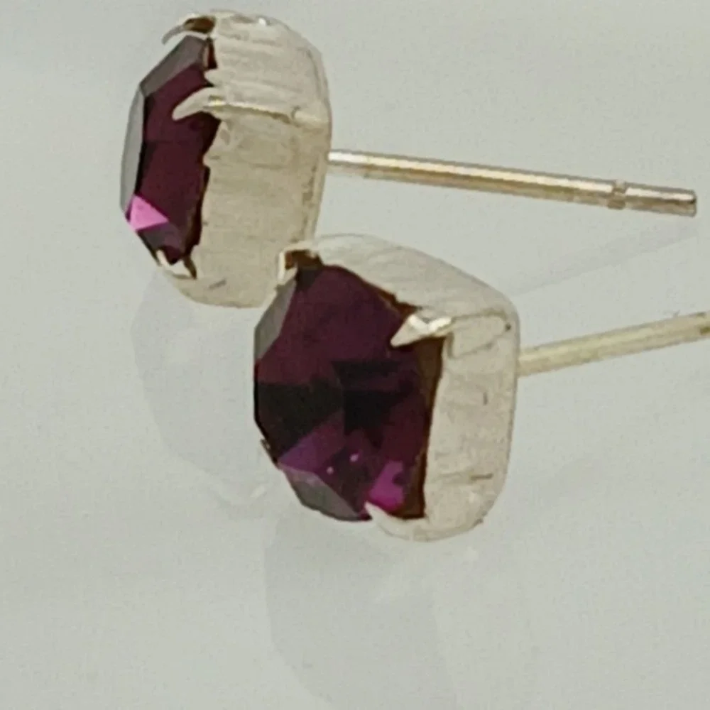 Sterling Silver Purple Crystal Stud Earrings Vintage Birthstone Jewelry February